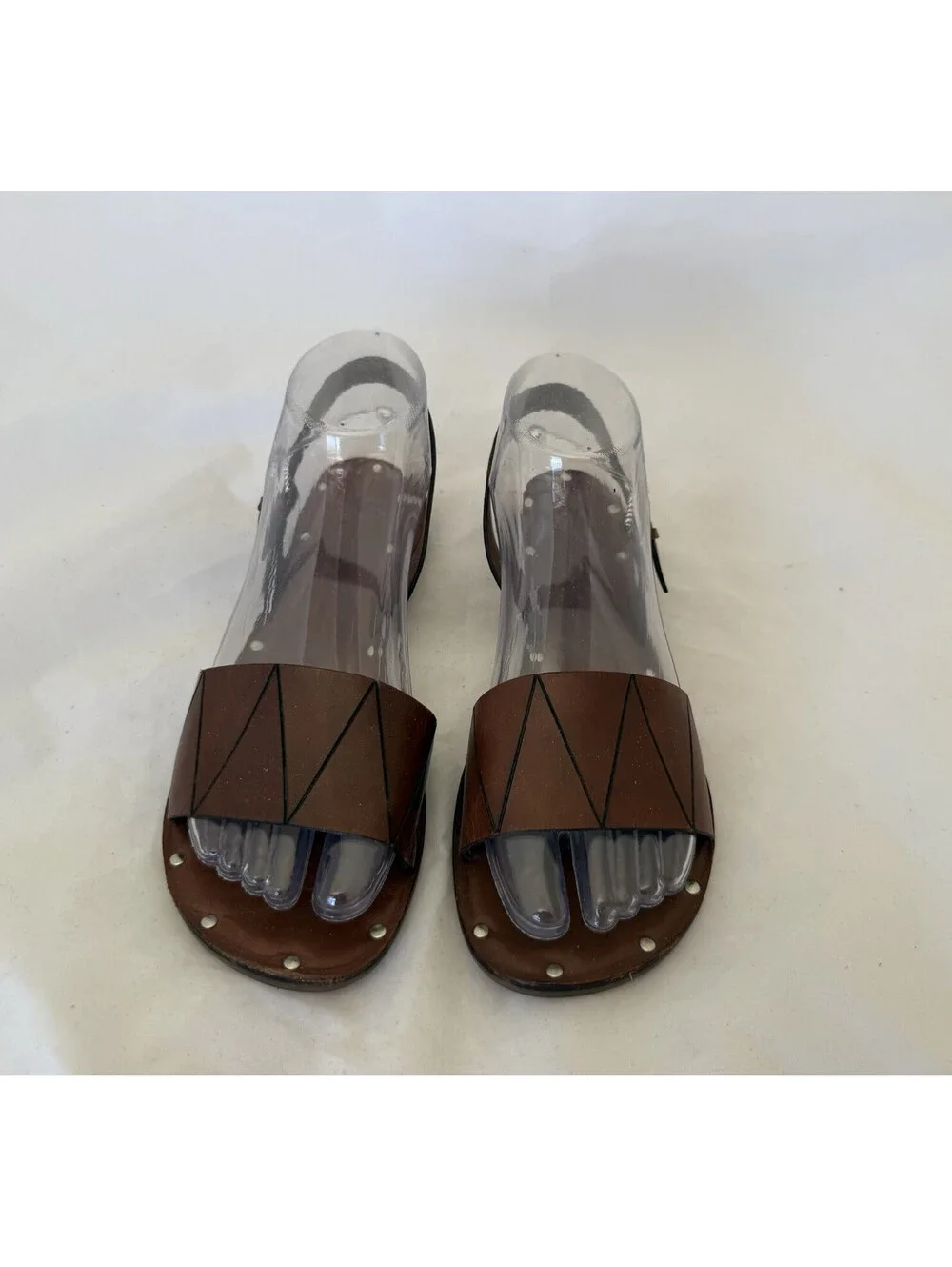 Brighton Asbury Vacchetta Sandals Size 6 1/2 M Caramel Silver Buckle Slip-on